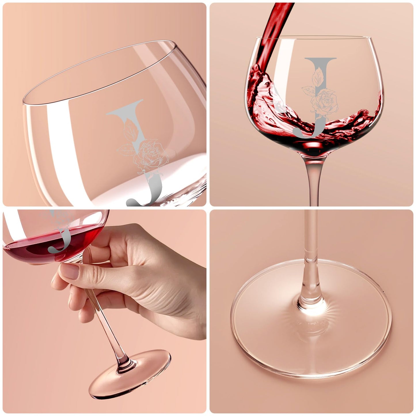 Valentines Day Gifts for Her, Initial A-Z Wine Glass Customized Gift For Women, Personalized Galentines Mothers Day Christmas Birthday Gifts for Women Her Mom Best Friend Sister Wife Sister (J)