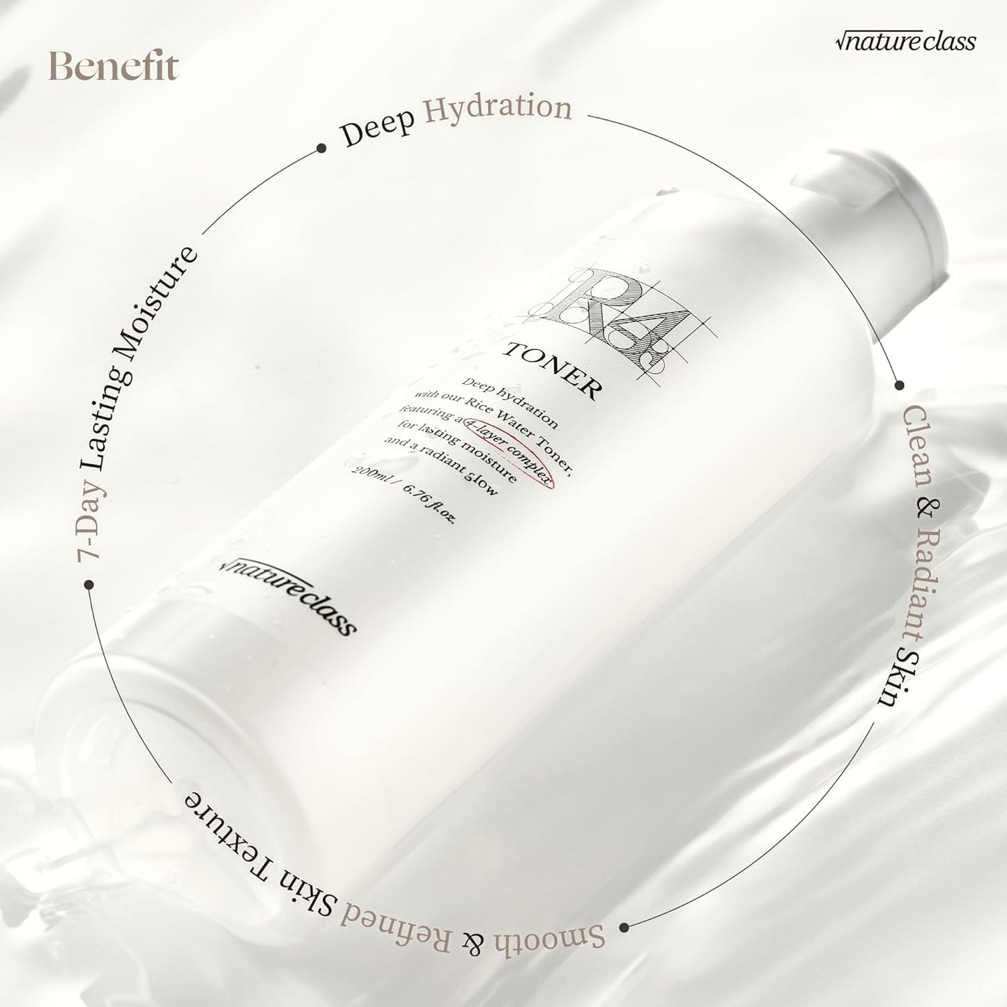 R4 Hydrating Rice Toner with Rice-Peptide & 4-Liposome Complex – Calming & Moisturizing Glowing Toner, Lasting Hydration, Hypoallergenic Korean Skincare 6.76 fl.oz.