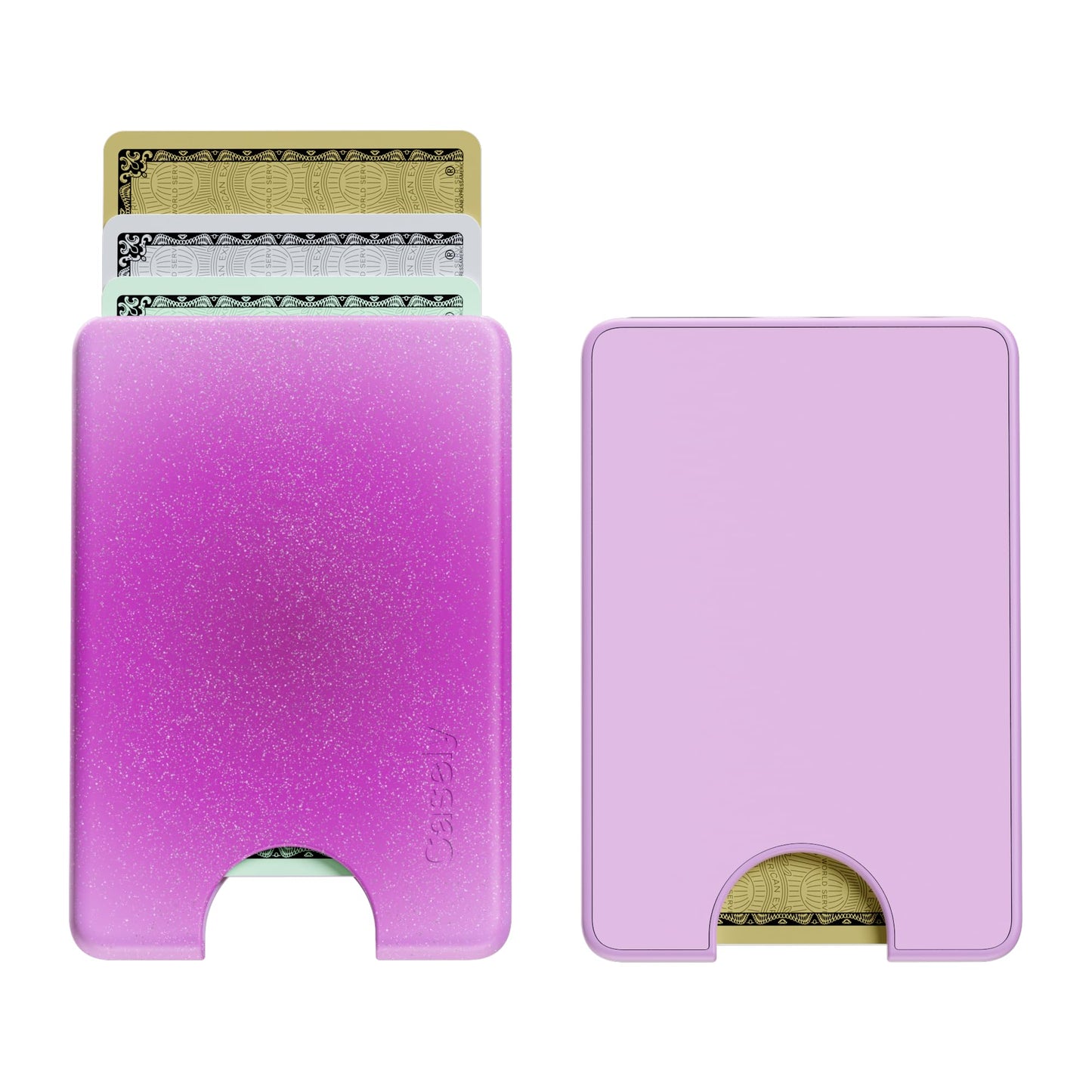 Casely MagWallet | Starfish Wishes | Coral Pink Shimmer | Slim Wallet Card Holder | Compatible with MagSafe | Soft-Touch Hard Silicone | Holds Up to 3 Cards