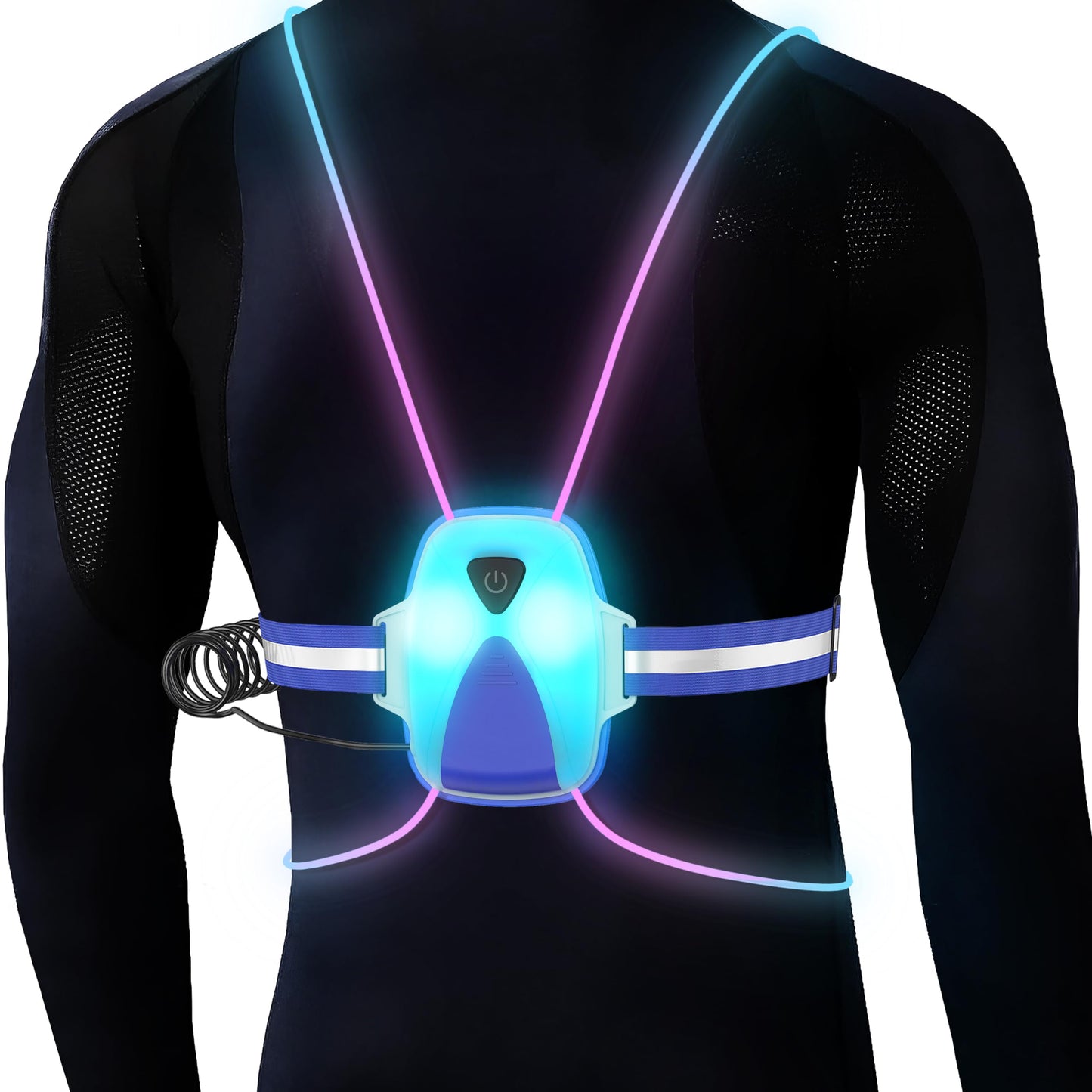 Led Reflective Vest Lights, Runners Lights with Front Light Safety USB Rechargeable Reflective Night Lights for Men Women Running Walking Cycling, 3 Lighting Modes, 7 Colors