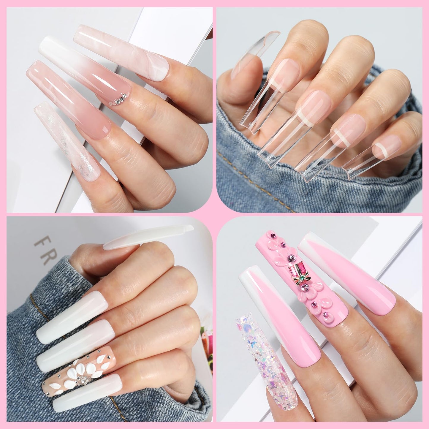 Almond Press-On Nails | 216 Pcs Full Cover Acrylic Tips | DIY Nail Extensions