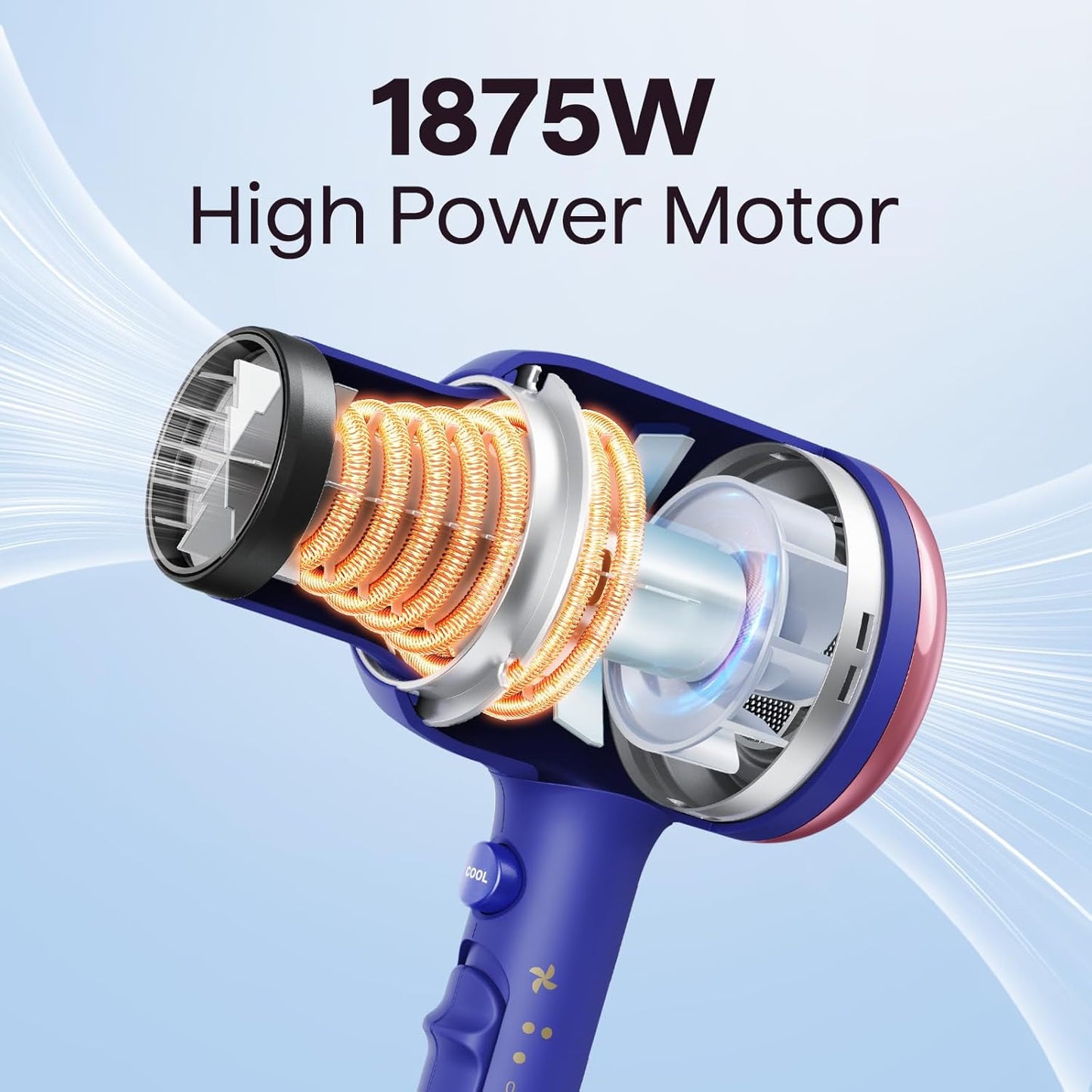 Wavytalk 1875W Ionic Hair Dryer | Lightweight & Quiet | 4 Attachments for All Hair Types