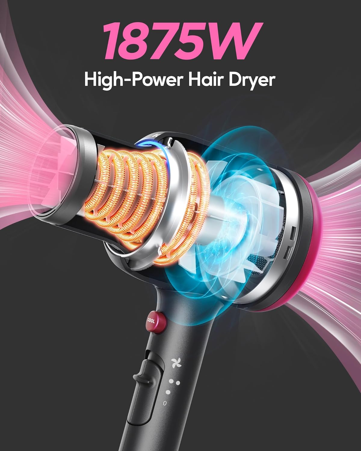 Wavytalk 1875W Ionic Hair Dryer | Diffuser & Comb for Curly Hair | Black