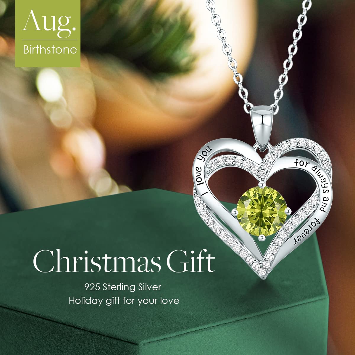 CDE Valentine's Day Gift Forever Love Heart Necklaces for Women, Wedding Anniversary, Birthday Mothers Christmas Day Gifts for Mom, Mother, Wife, S925 Silver Jewelry with Birthstone Pendant