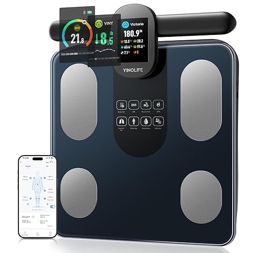 Scale for Body Weight, 8 Electrode Smart Bathroom Scale with BMI Body Fat Muscle Mass 28 Full Body Composition, High Precision Digital Weight Scale with Handle Display, Rechargeable, 400 lbs