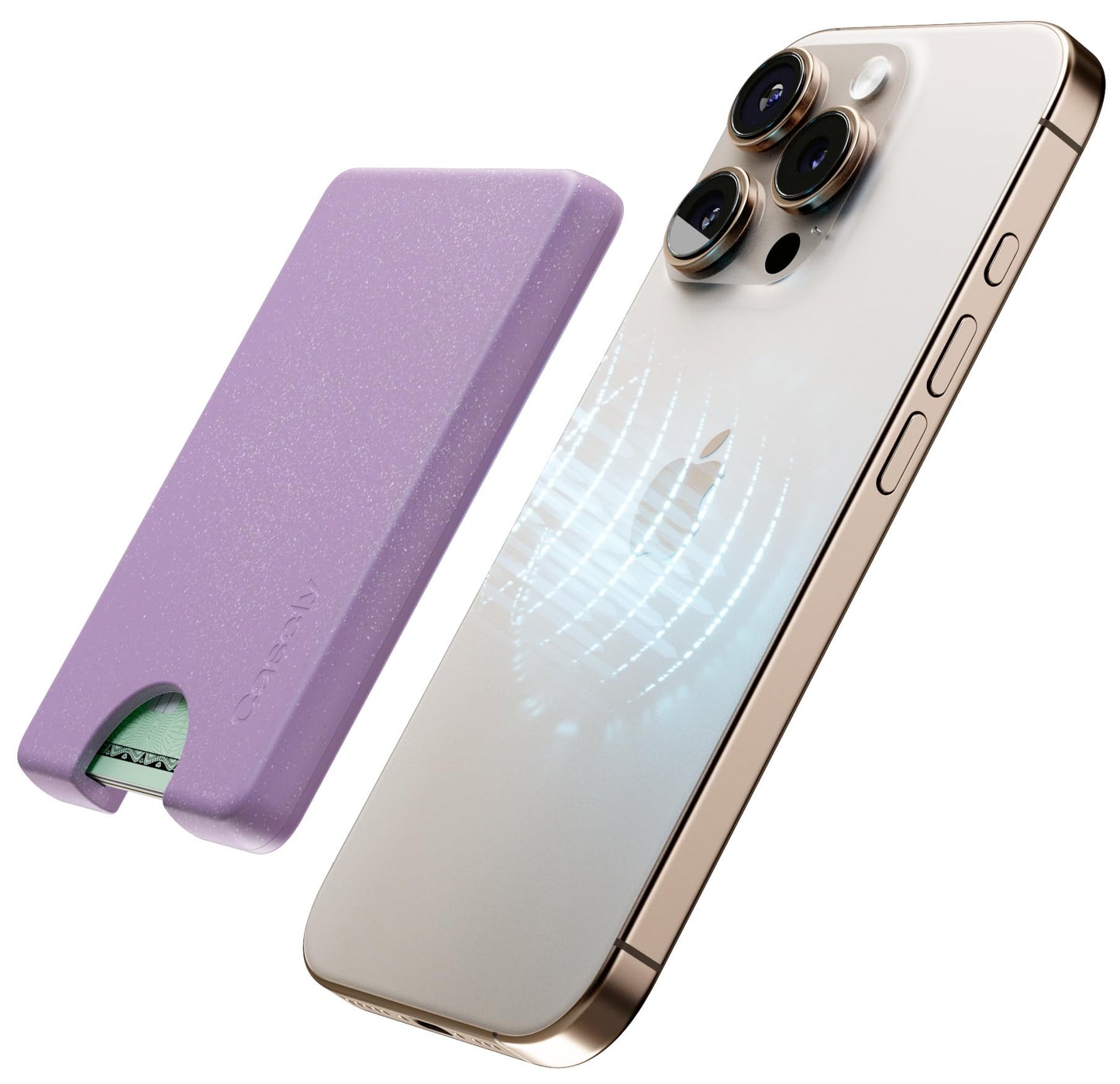 Casely MagWallet | Starfish Wishes | Coral Pink Shimmer | Slim Wallet Card Holder | Compatible with MagSafe | Soft-Touch Hard Silicone | Holds Up to 3 Cards