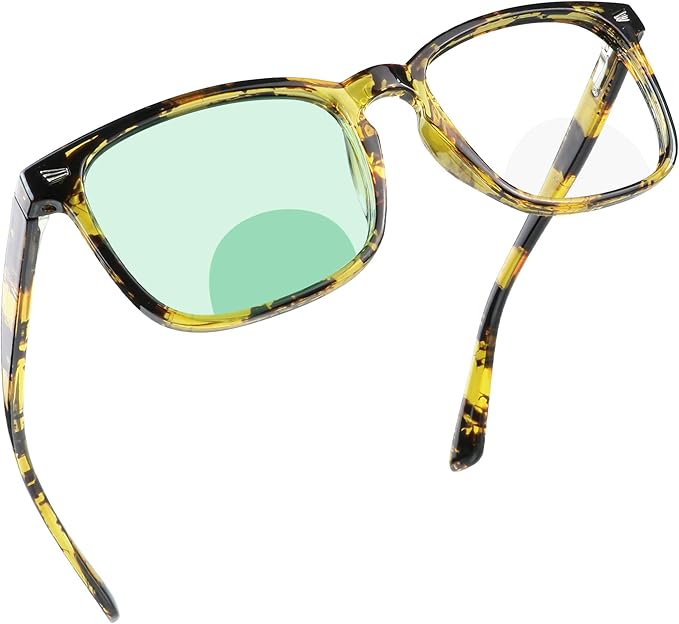 YEIN Bifocal Reading Glasses with Blue Light Blocking Lenses, Bifocal Reader for Women and Men, Vintage Square frame with Spring Hinge (+0.00/+1.50 magnification)