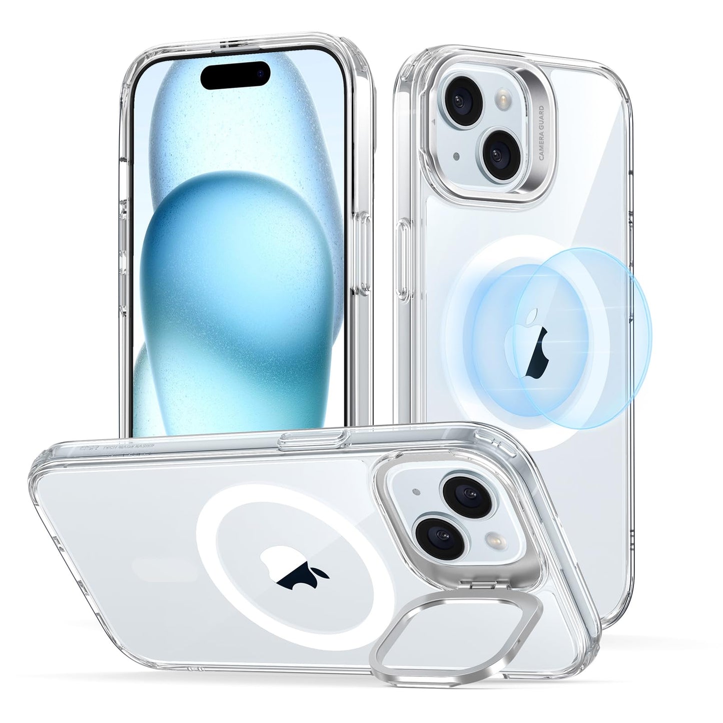 ESR Silicone Case for iPhone 17, Built-in Camera Stash Stand Compatible with MagSafe, Military-Grade Drop Protection Magnetic Phone Case for iPhone 17, Cloud Series, Rosy Pink