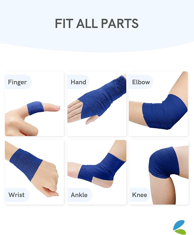 FriCARE Self Adhesive Bandage Wrap, Medical Tape in First Aid Kit, Cohesive Bandages for Wounds Sport Vet, FSA/HSA Eligible, 2 Inches X 5 Yards 6 Rolls, Royal Blue