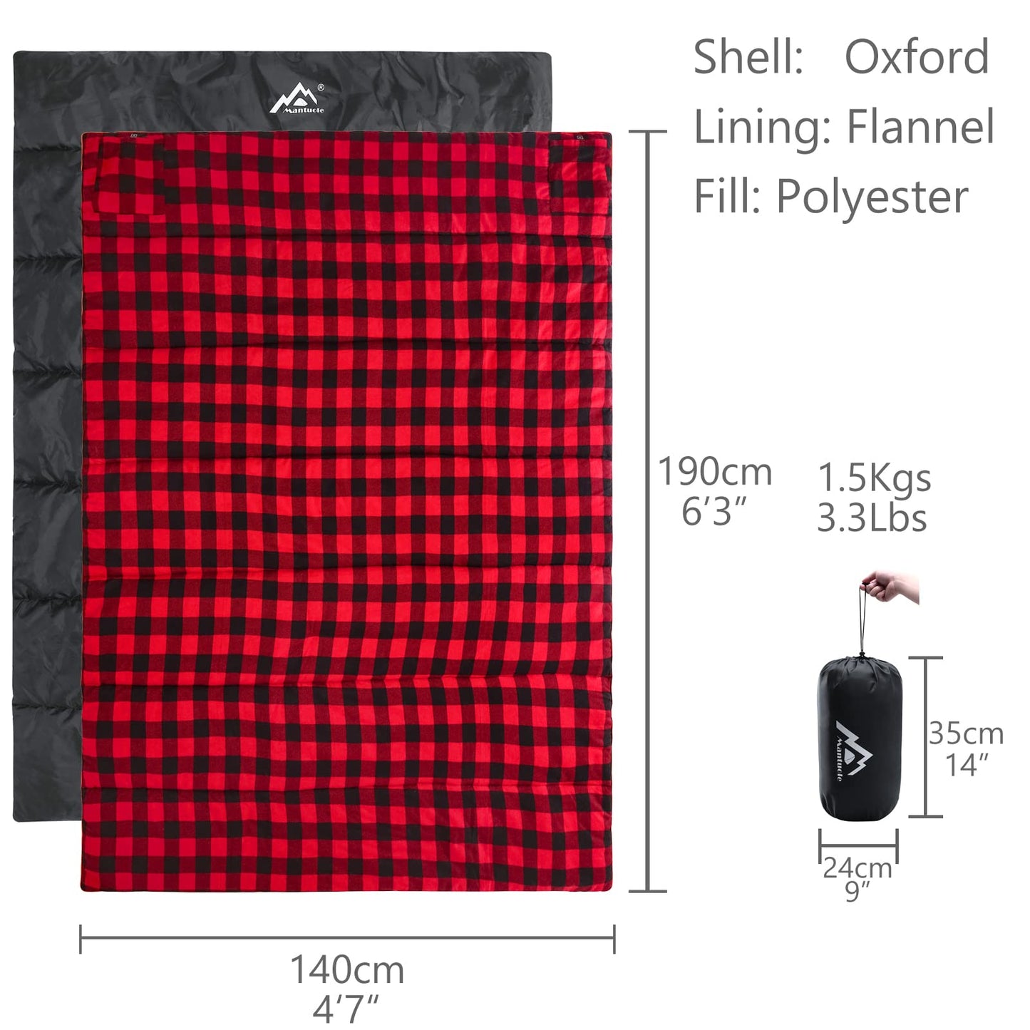 Heated Sleeping Bag pad, Heated Sleeping Bag Liner, 5 Heating Zones, Multi USB Power Supported, Operated by Battery Power Bank or Other USB Power Supply, Compact Bag Included.