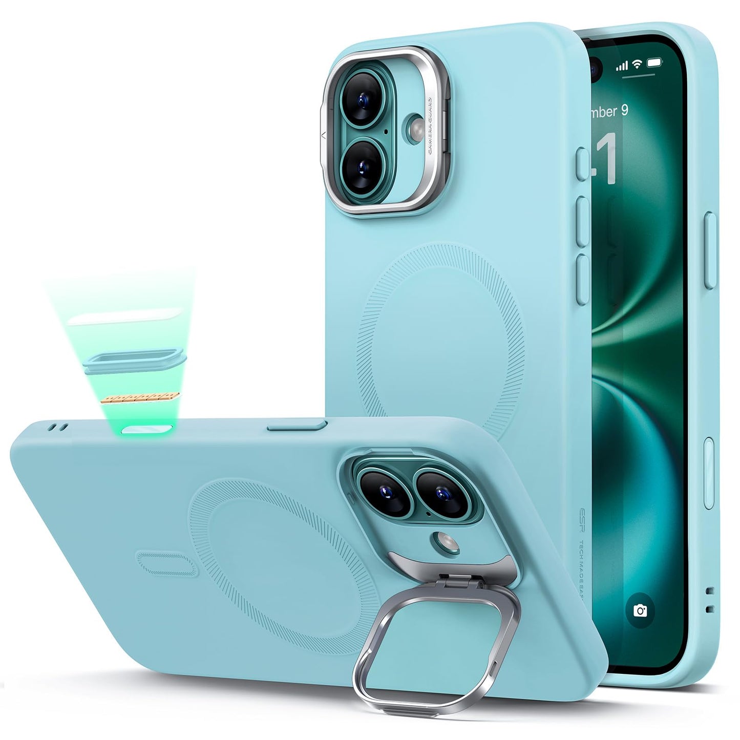 ESR Silicone Case for iPhone 17, Built-in Camera Stash Stand Compatible with MagSafe, Military-Grade Drop Protection Magnetic Phone Case for iPhone 17, Cloud Series, Rosy Pink