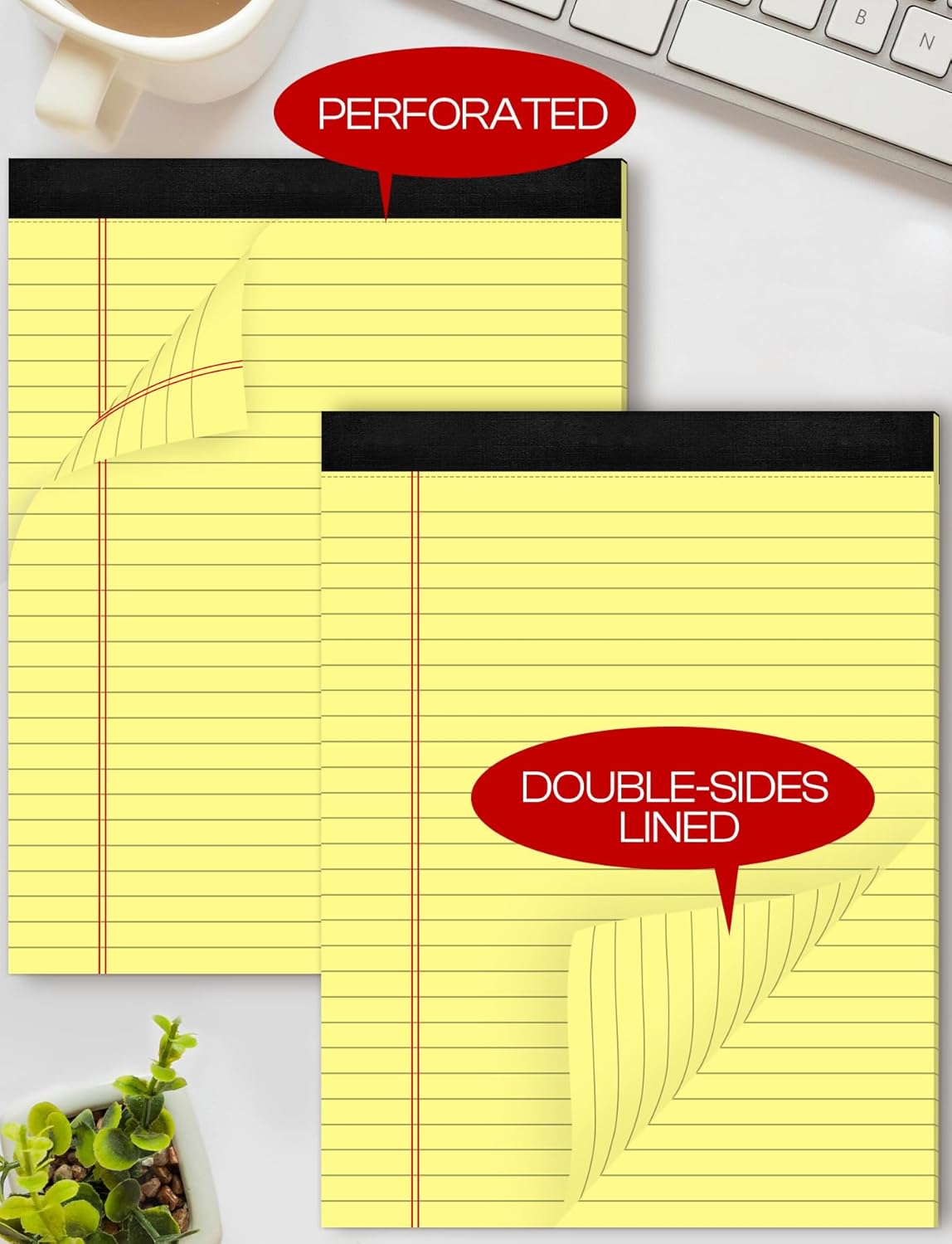 Yellow Legal Pads 8.5 x 11 Writing Pads Yellow Note Pads 8.5 x 11 Perforated Wide Ruled Lined Notepads Pads of Paper 3 Pack Yellow Pads 30 Sheets Per Notebook Legal Notepads for Office, Home, School