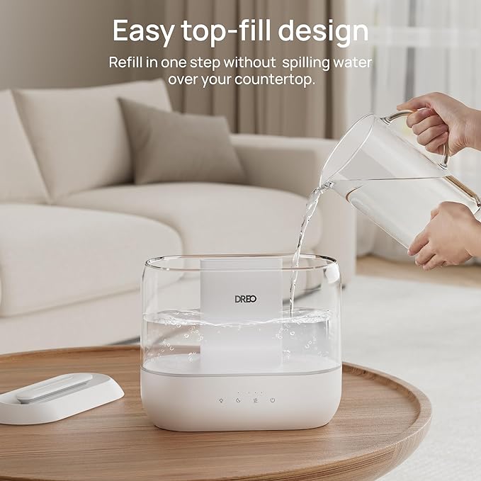 Dreo Humidifiers for Bedroom, Top Fill 4L Supersized Cool Mist Humidifier, 32H Runtime, 28 dB Quiet Ultrasonic Air Humidifier for Large Room, Plants, Baby Nursery, Indoor, Night Light, Easy to Clean