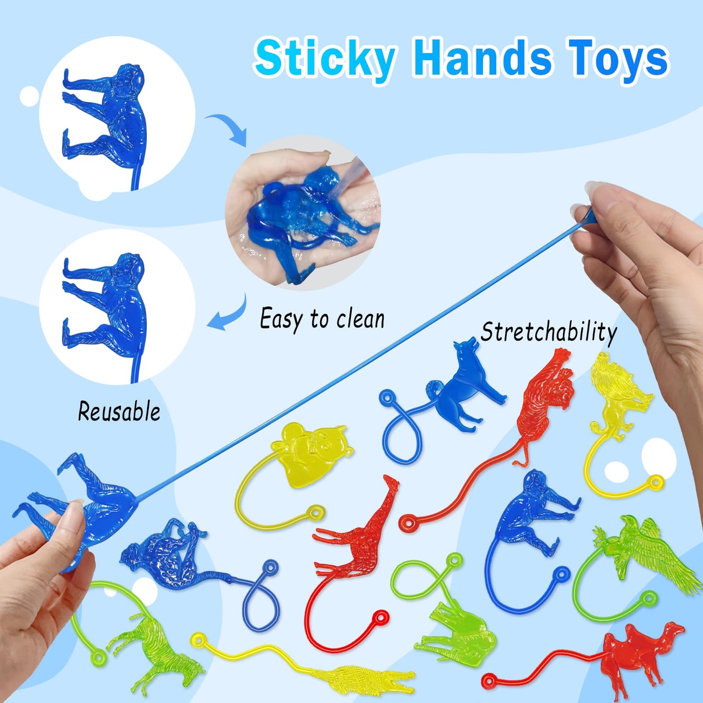 Valentines Sticky Hands Bulk 48PCS Valentines Day Gifts for Kids Classroom Prizes Valentines Party Favors for Kids Stretchy Heart Sticky Hand Toy Valentines Day Goodie Bag Stuffers Kid Party Supplies