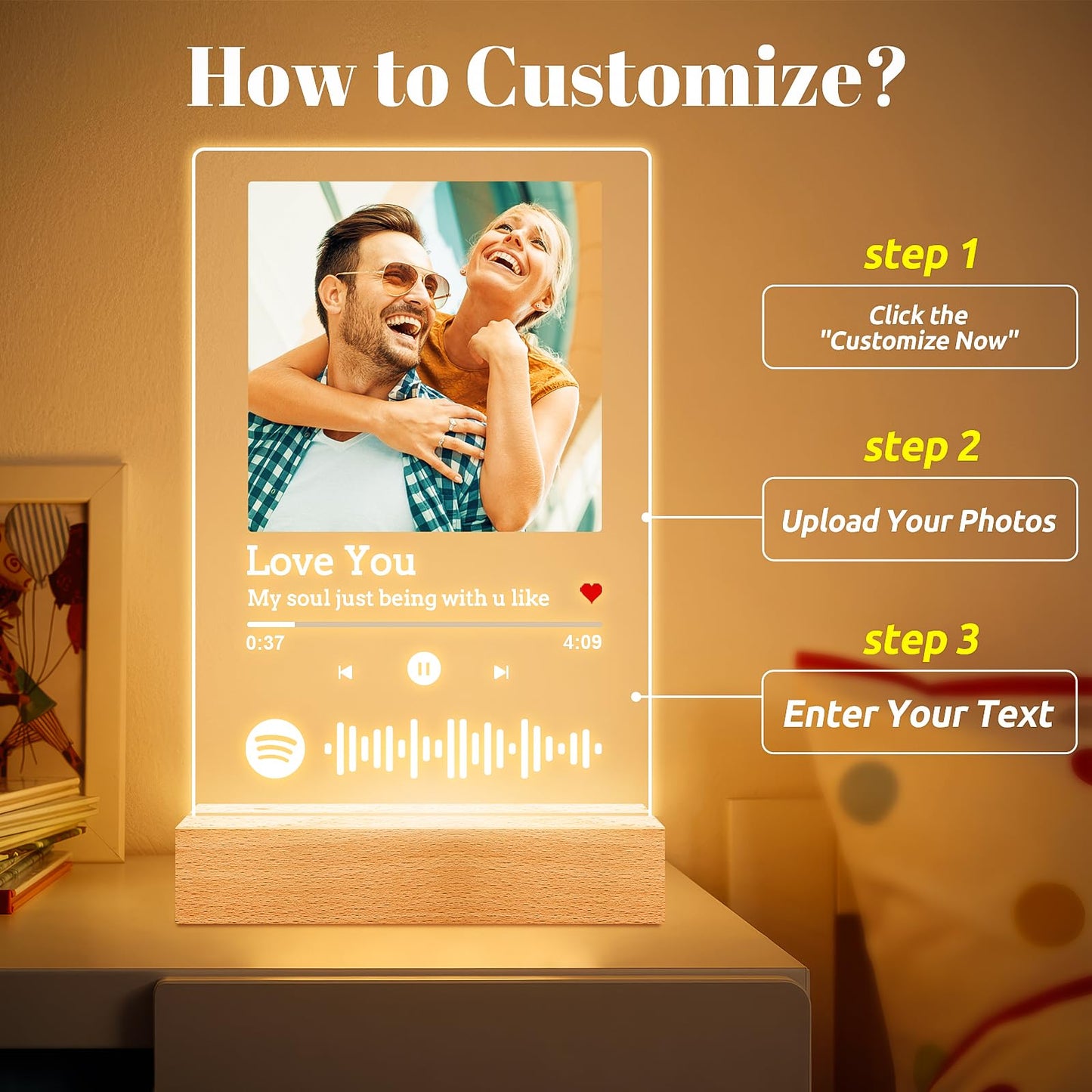 Custom Spotify Plaque, Custom Acrylic Song Plaque Picture Frames, Personalized Photo Frame, Personalized Anniversary Birthday Valentines Day Gifts for Her Him Women Men Girlfriend Boyfriend Couple