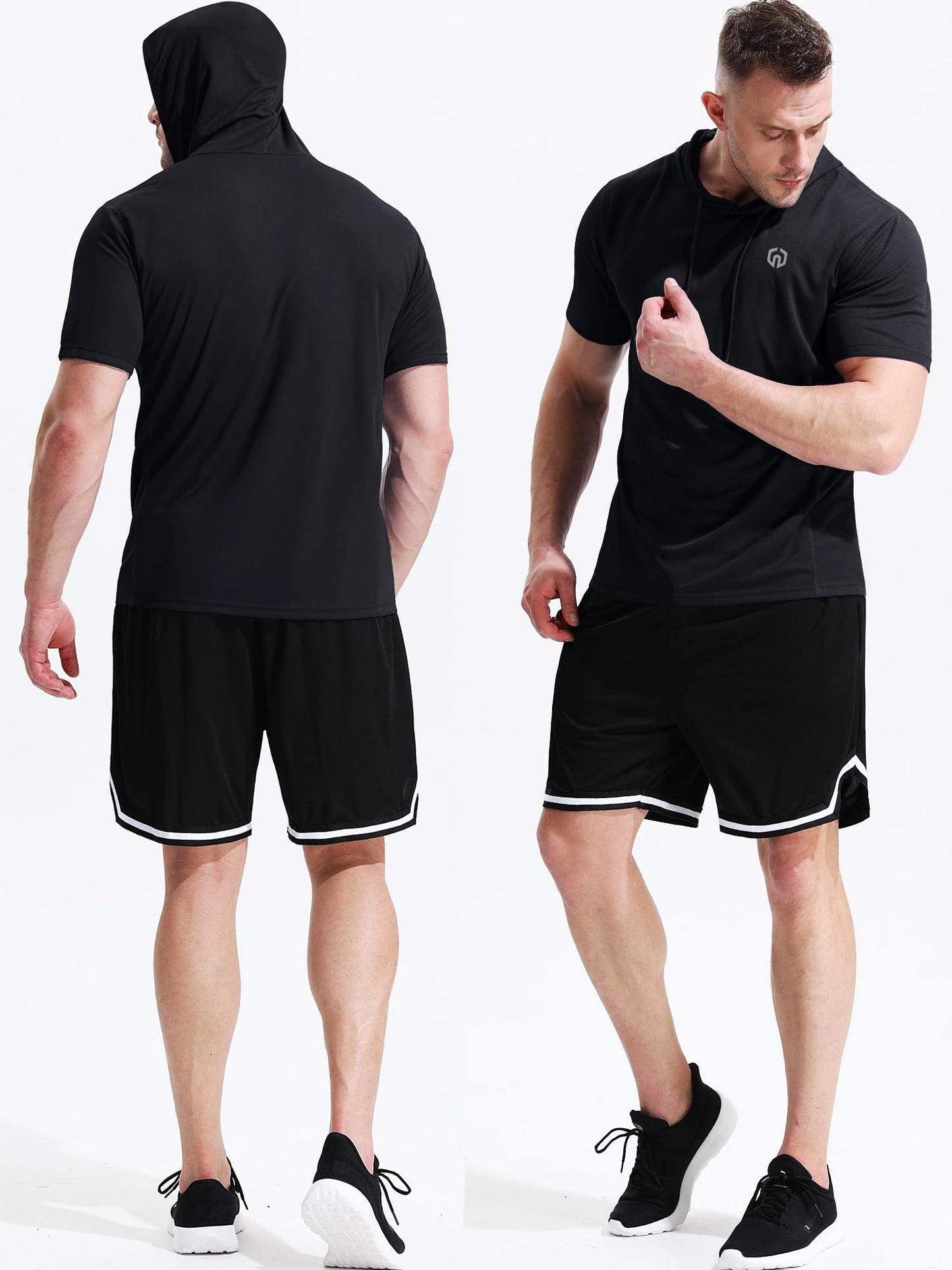 NELEUS Men's Running Shirt Mesh Workout Athletic Shirts with Hoods,5084,3 Pack,Black/Grey/Navy Blue,US 2XL,EU 3XL