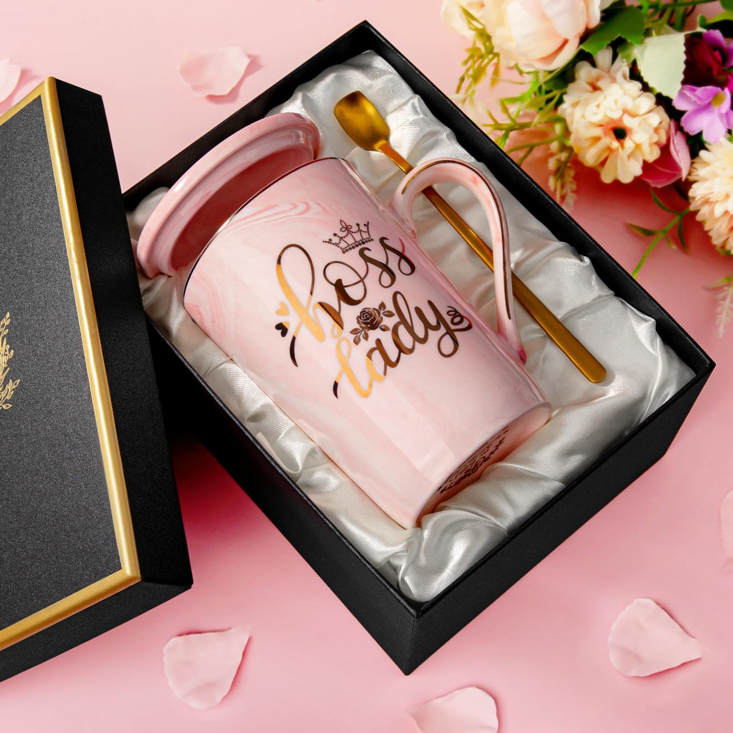 Best Friend Birthday Gifts for Women, Friendship Gifts for Women, Unique Birthday Valentines Day Gift Ideas for Her, Friends Female, Besties, BFF Ceramic Marble Coffee Mug Gift Box Printed Gold 14 oz