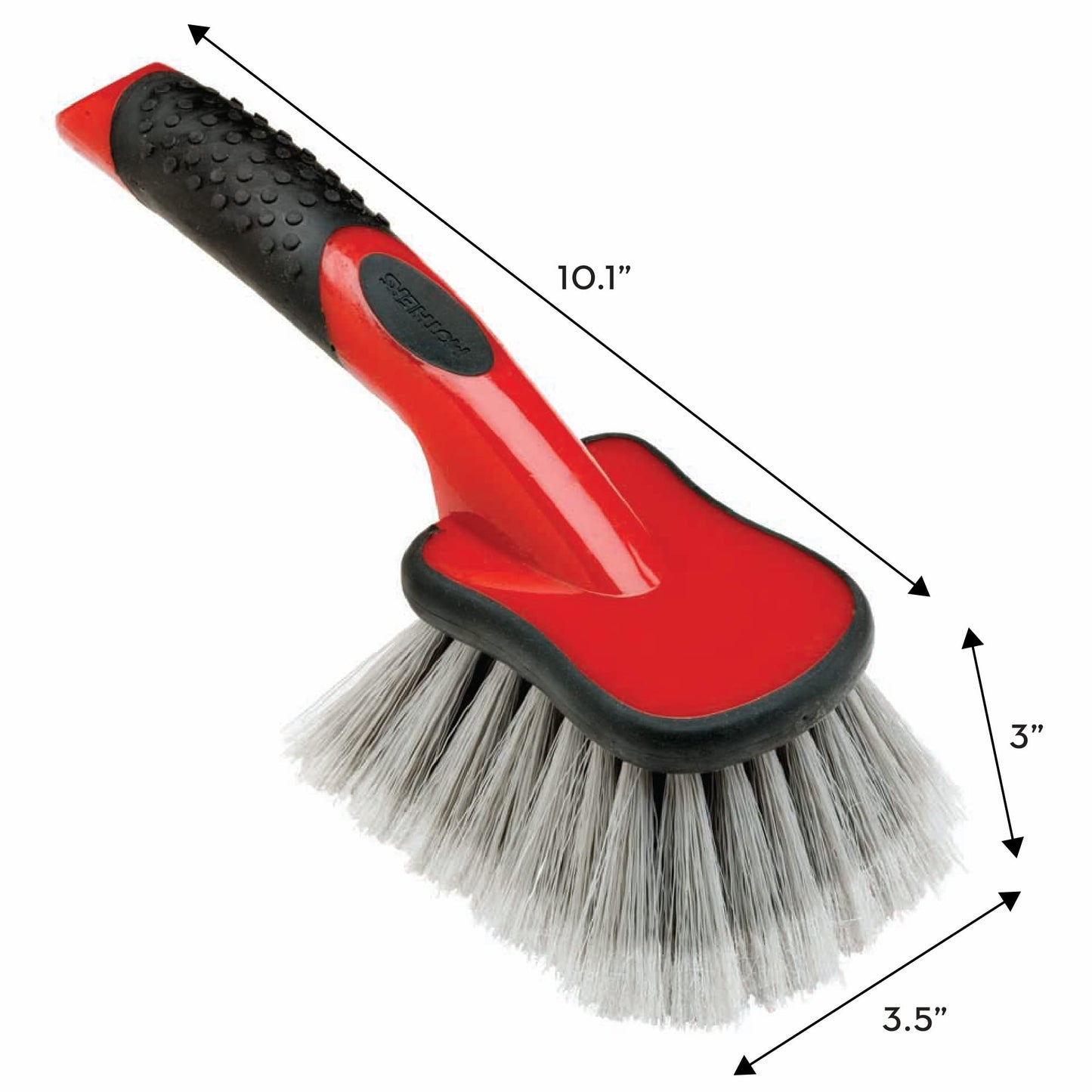 Mothers Car Wash Brush, Wheel and Fender Brush, Short Handle Tire Cleaner for Car Detailing, 10 Inch, Red/Black