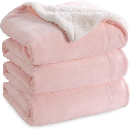Bedsure Sherpa Fleece Blankets King Size for Bed - Thick and Warm, Soft Fuzzy Plush King Blanket for Winter, Pink, 108x90 Inches