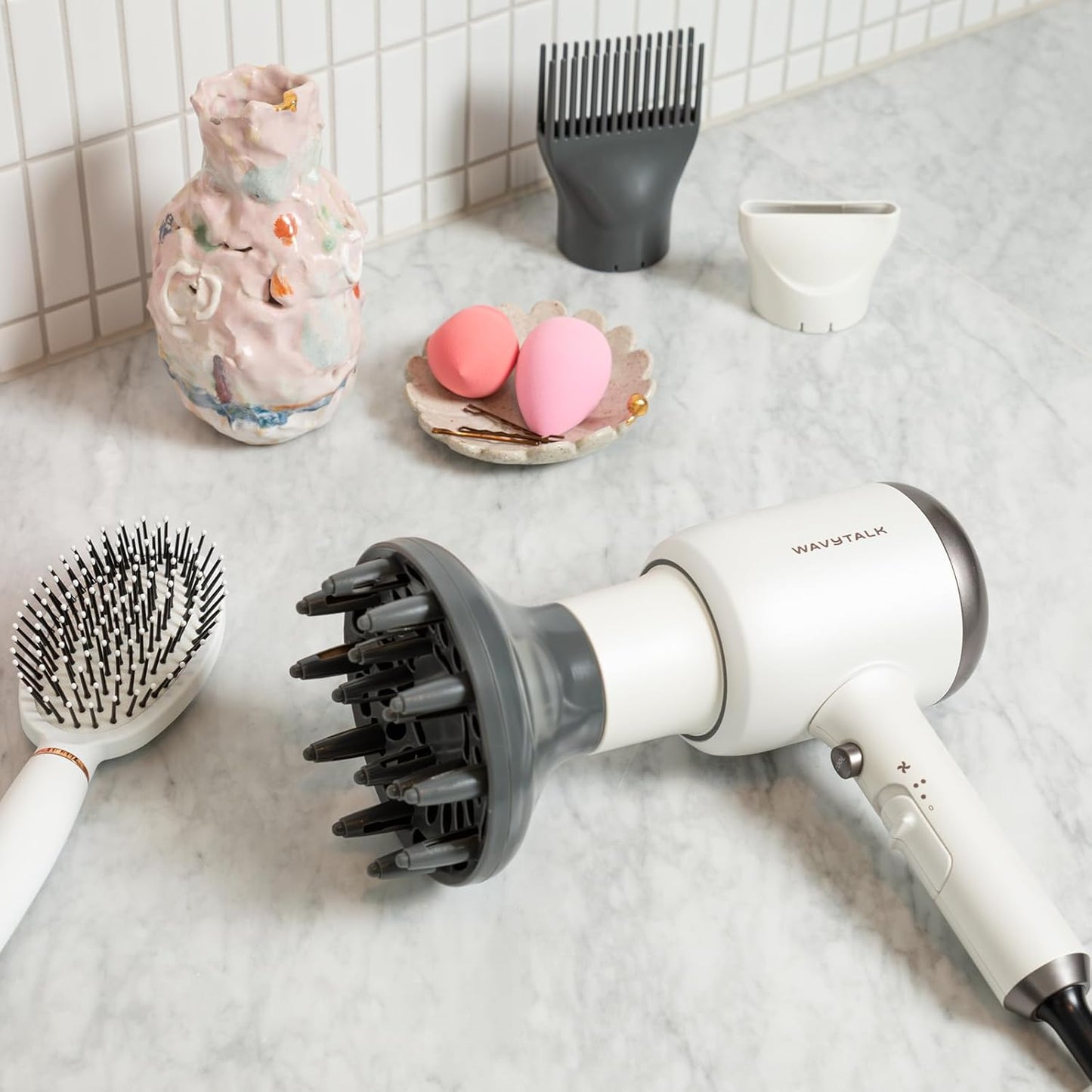 Ionic Blow Dryer for Curly Hair | 1875W Fast Drying with Diffuser | Grey