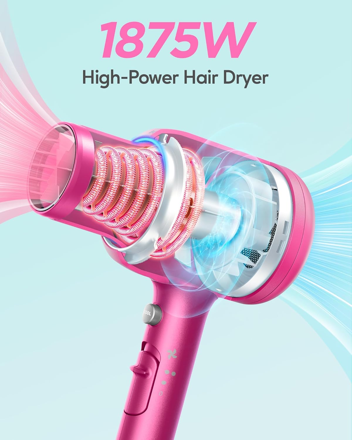 Wavytalk 1875W Ionic Hair Dryer | Lightweight & Quiet | 4 Attachments for All Hair Types