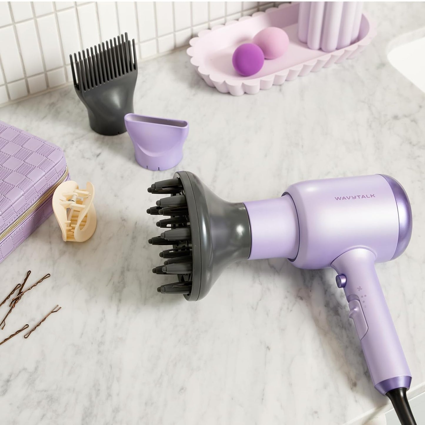 Wavytalk 1875W Ionic Hair Dryer | Diffuser & Attachments for Curly Hair