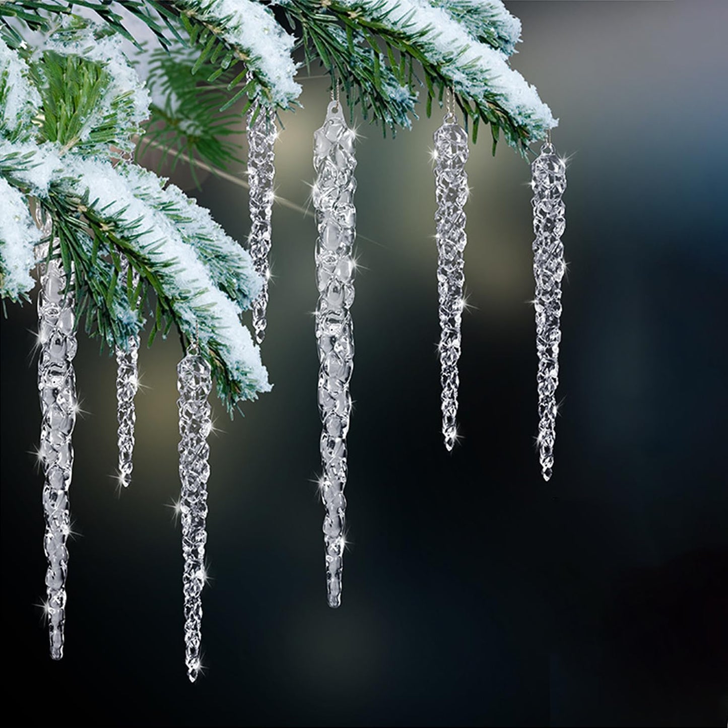 Jishi 24pk Christmas Icicle Ornaments for Christmas Tree Decorations, Hanging Acrylic Crystal Christmas Ornaments 5.1" Clear Plastic Icicles for Christmas Tree, Winter Wonderland Decorations Supplies