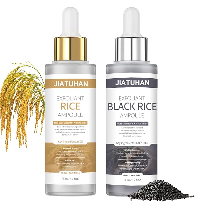 Peel Shot Glow Rice Ampoule Duo Set White and Black Rice Exfoliating facial mask and Body Scrub Cream. Reduce blackheads, shrink pores, suitable for all skin types, 2.7 Fl Oz (Pack of 2)