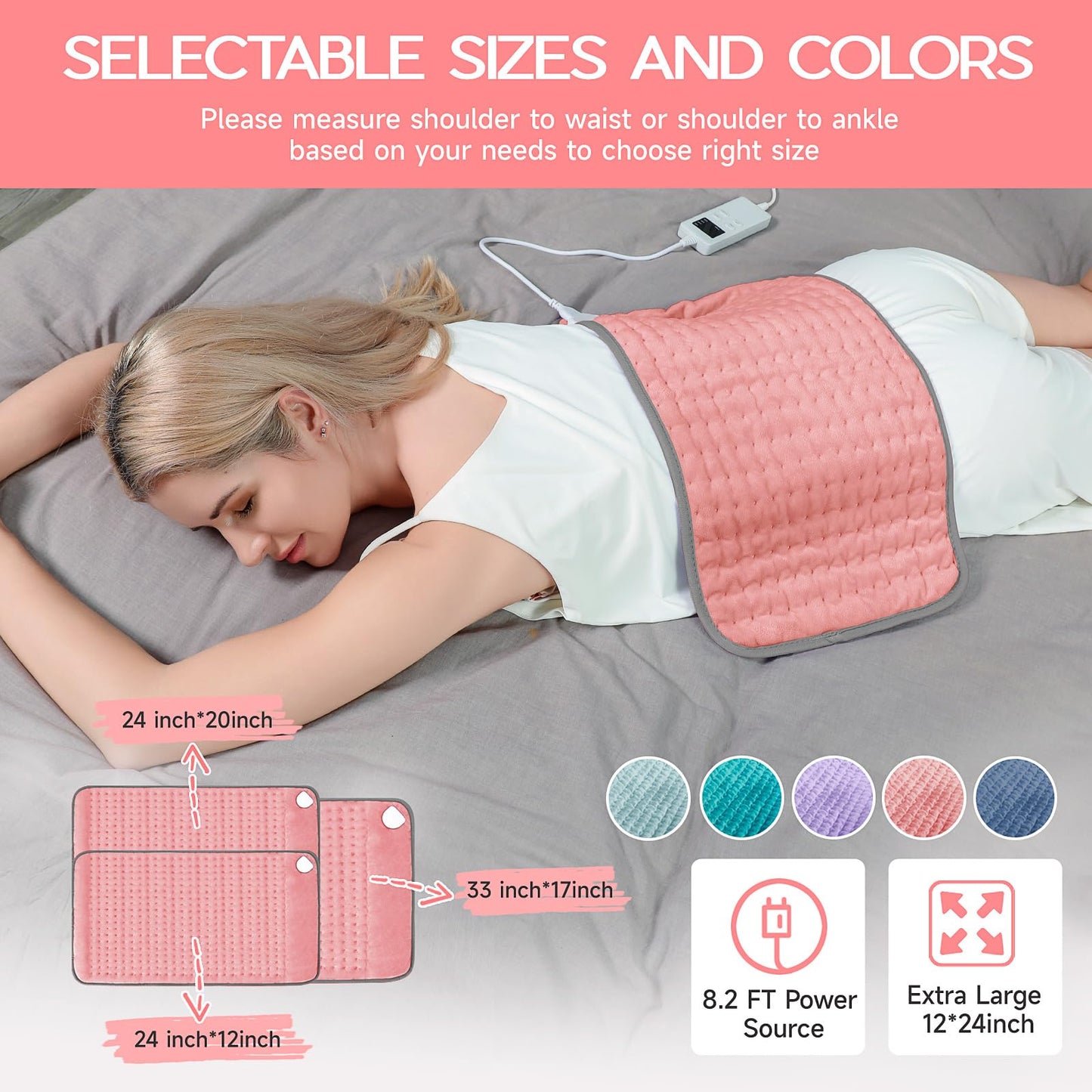 Large Heating Pad for Back Pain Relief, Electric Heating Pad for Neck and Shoulders, Auto Shut Off, Fast Heat, Christmas Gifts for Women Men, Birthday Gifts for Mom Dad (17'' x 33)