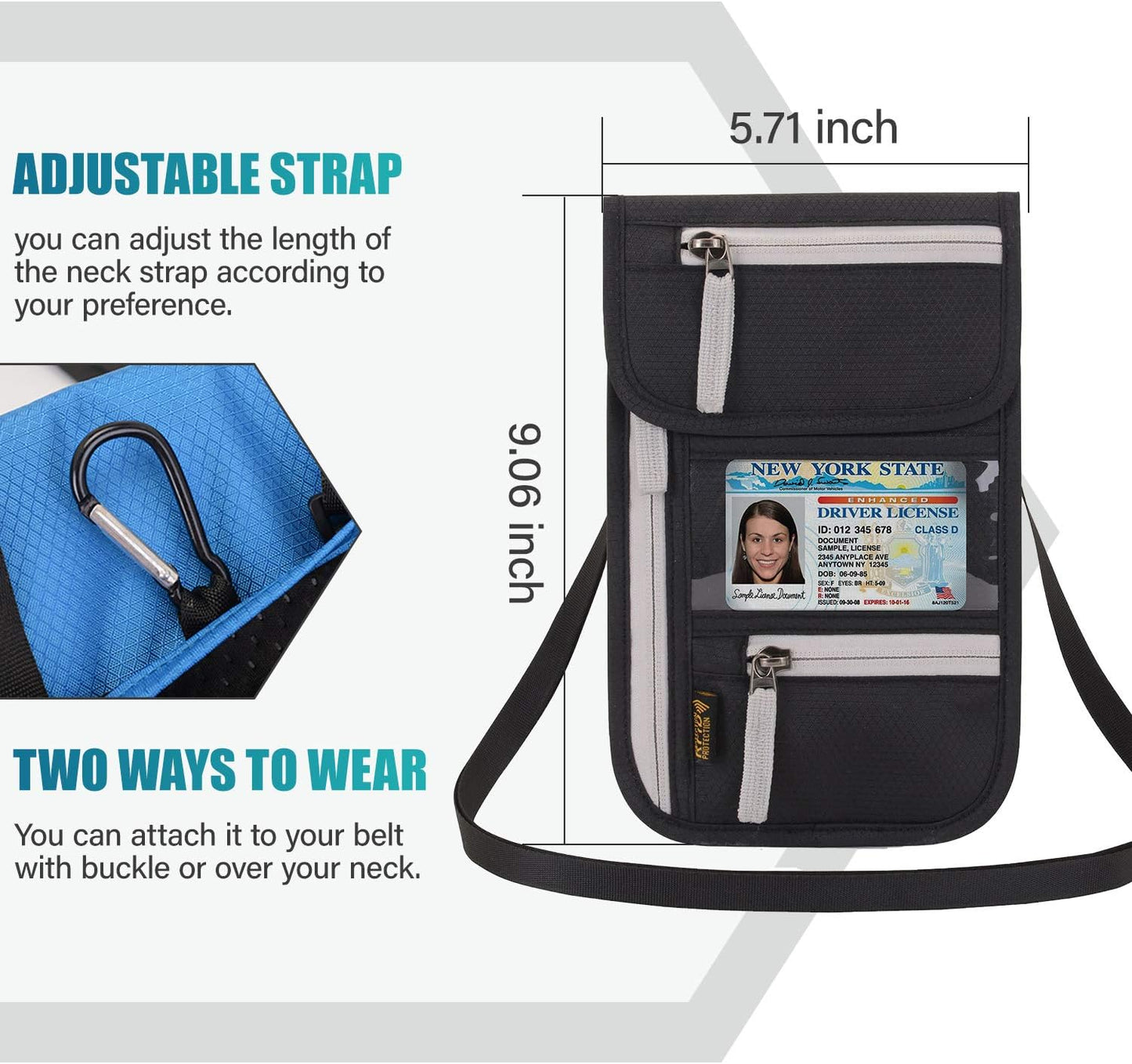 Peicees RFID Blocking Travel Neck Wallet for Men Women Family Passport Holder Lanyard Neck Pouch Slim Travel Document Holder