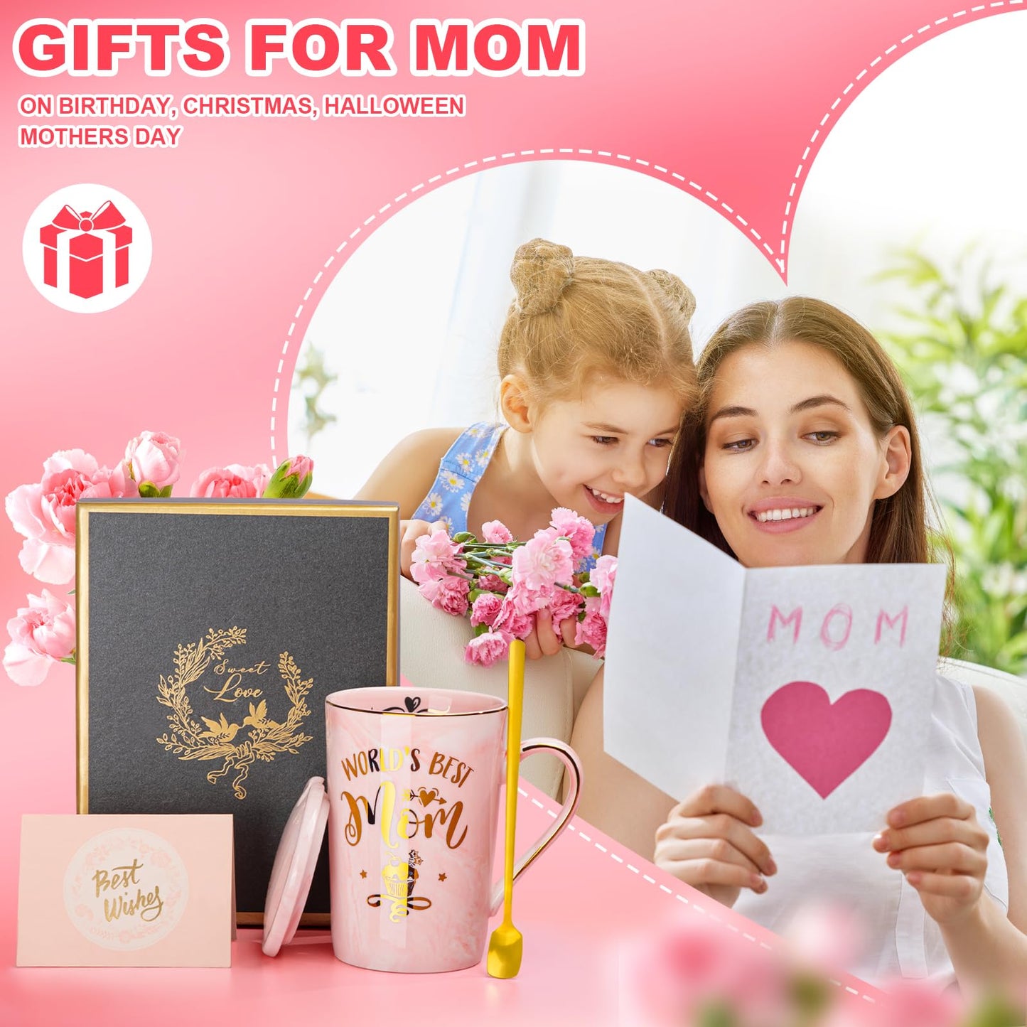 Best Friend Birthday Gifts for Women, Friendship Gifts for Women, Unique Birthday Valentines Day Gift Ideas for Her, Friends Female, Besties, BFF Ceramic Marble Coffee Mug Gift Box Printed Gold 14 oz