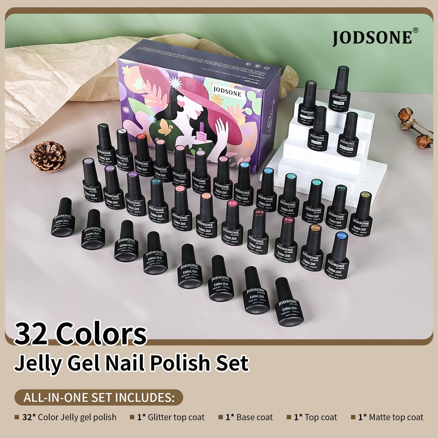 36-Piece Gel Nail Polish Set | 32 Colors, Base & Top Coats | Gifts for Women