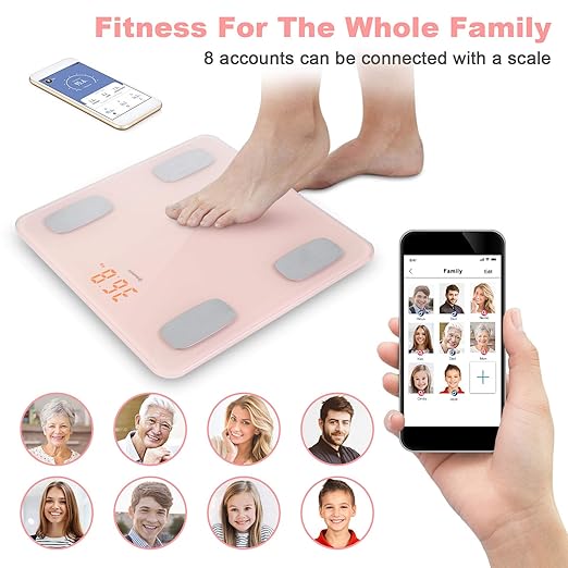 himaly Body Fat Scale Smart BMI Scale Digital Bathroom Wireless Weight Scale, Body Composition Analyzer with Smartphone App sync with Bluetooth, 180KG/400 lbs-Pink