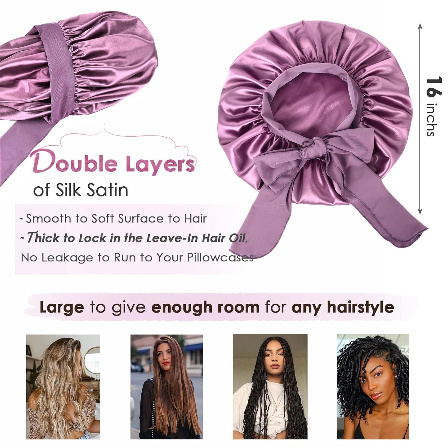 Silk Bonnet for Sleeping | Double Layer Satin Lined | Pink Hair Protection