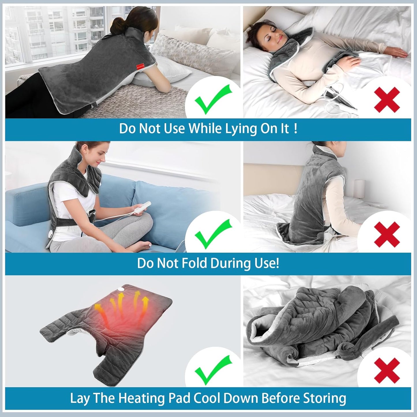 Comfytemp Heating Pad for Back Pain Relief, 22"x33" XXL Weighted Electric Neck Shoulders Heat Pad, 2H Auto-Off, Large Back Heated Wrap, Birthday Gifts for Women Men, Washable, Gray