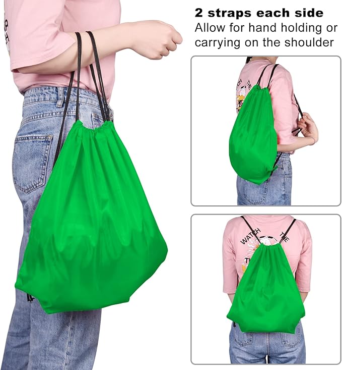 KUUQA 100Pcs Green Drawstring Backpacks - Bulk Gym Sport Travel Bags