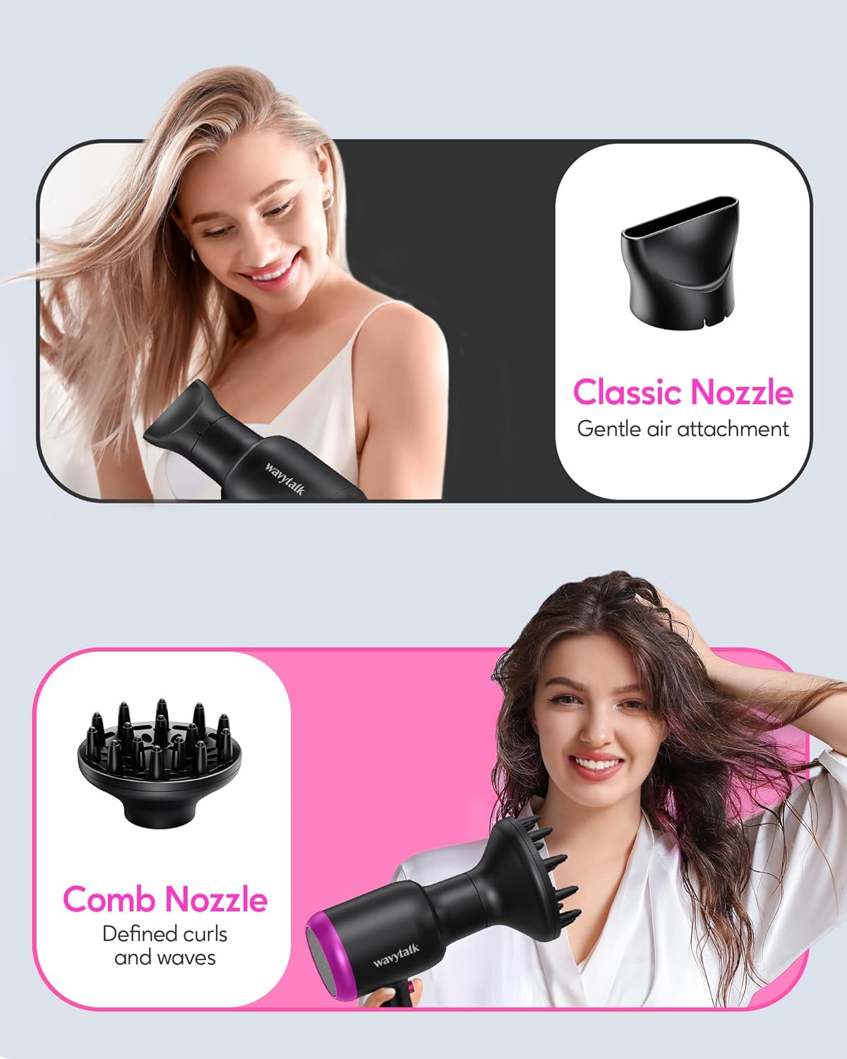 Wavytalk 1875W Ionic Hair Dryer | Lightweight & Quiet | 4 Attachments for All Hair Types