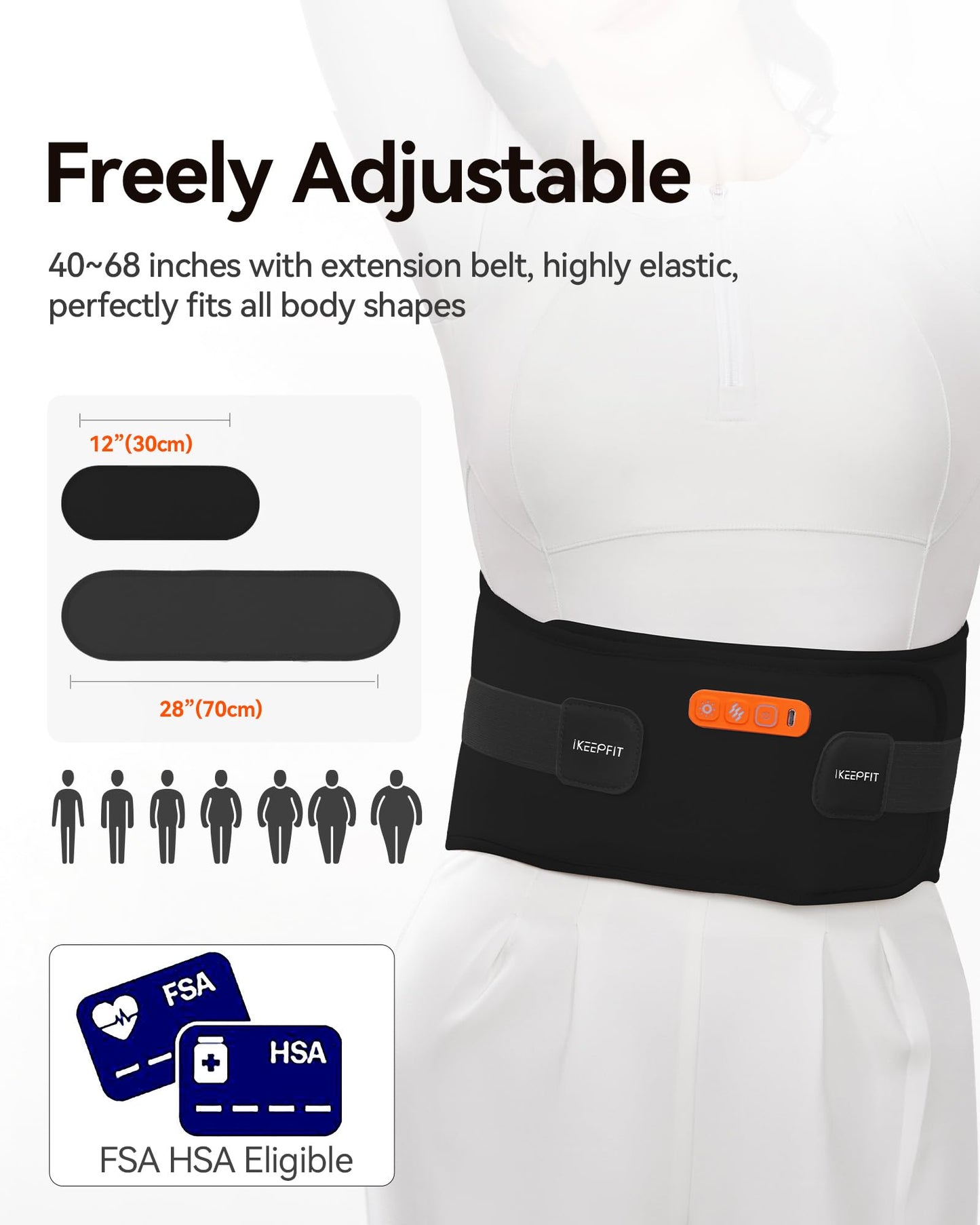 Portable Heating Pad with Massager for Back Pain Relief: MAXwarm® 3.0, IKEEPFIT® Electric Cordless Heat Pad for Period Cramps, Extra Large 65", 8000mAh Battery, Gift for Women Men(Beige)