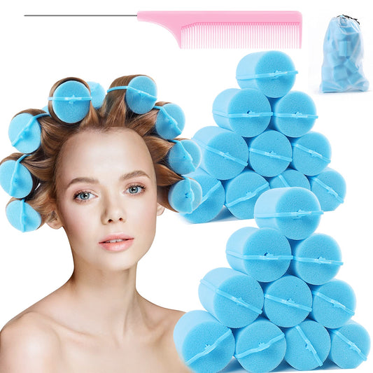 BEAUTIYAND Jumbo Foam Sponge Hair Roller Soft Sleeping rollers Curvy Wavy Hairstyle Curling Hair Styling Tools 24 Pieces Use For Long Hair Short Hair Ladies And Children 2"X2.75" (Pink)