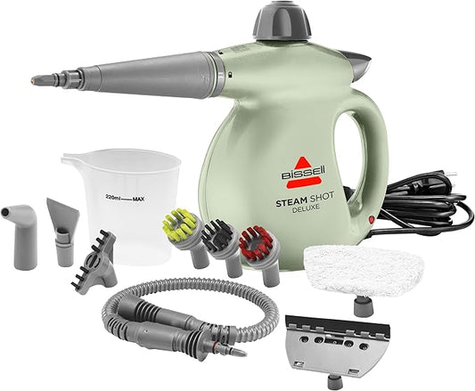 BISSELL Steam Shot Deluxe handheld pressurized steamer for maintenance cleaning with 10 cleaning tools