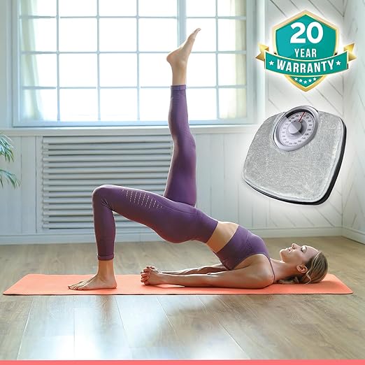 Adamson A25 Scales for Body Weight - Up to 400 LB - New - 5.3" Dial on 12.4" x 10.2" Platform - Anti-Skid Rubber Surface - Bathroom Scale Analog - Durable with 20-Year Assurance - w/Rug - Grey