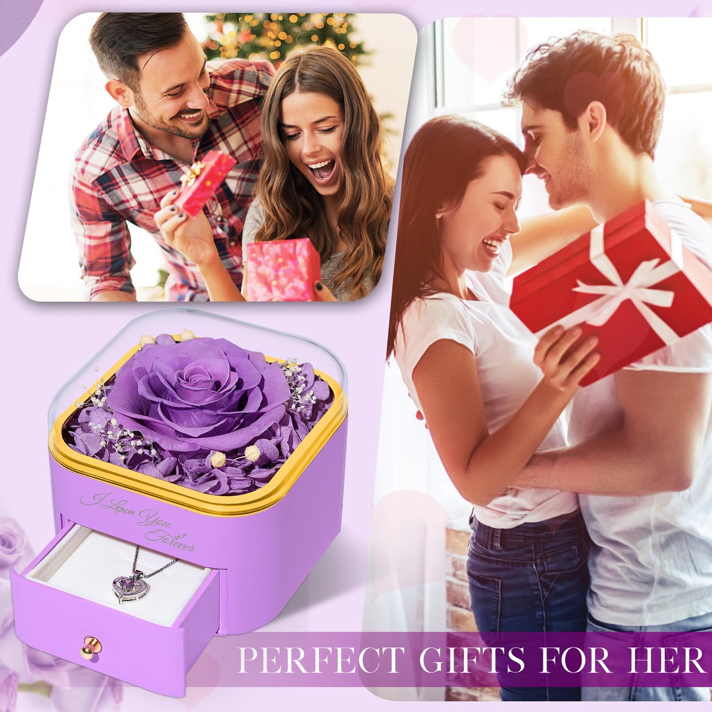 Beferr Valentines Day Gifts for Her Preserved Real Rose with Necklace Eternal Roses Forever Flowers for Delivery Prime Mothers Anniversary Birthday Gifts for Women Mom Grandma Wife Daughter Girlfriend