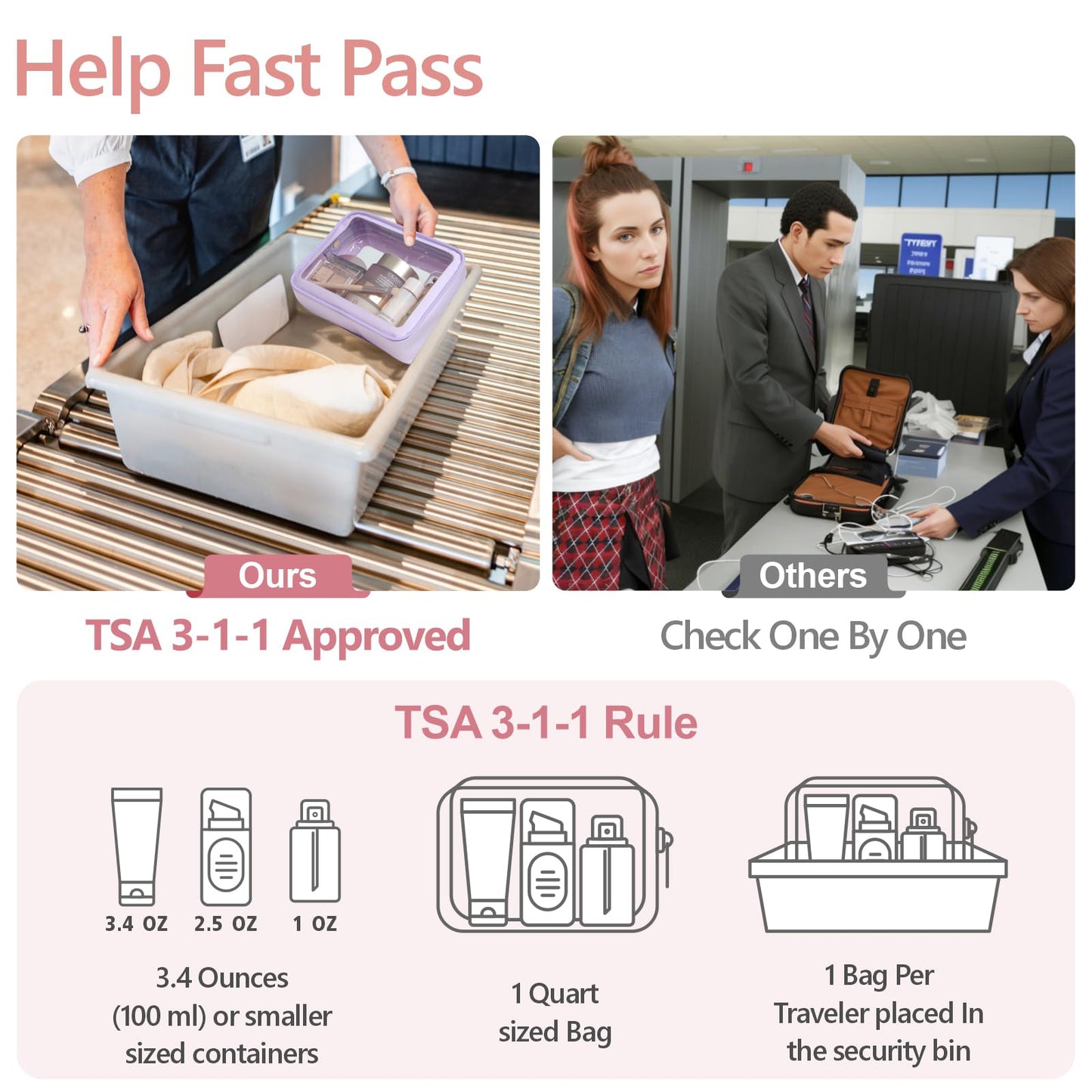PACKISM TSA Approved Toiletry Bag - Upgrade Color-Edged Clear Makeup Bag, Unique Appearance, 2 Pack Hold Lots of Items, Reusable Clear Toiletry Bags for Travel Essentials, Purple (2 Sizes)
