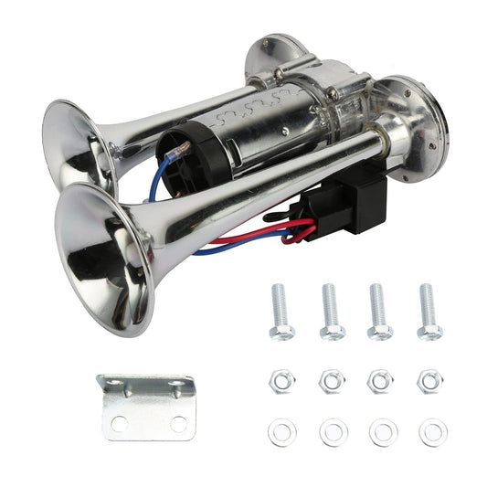 600DB Super Loud Dual Electric Air Horns Kit for Vehicles - With Compressor, Applicable for Cars, SUVs, Trucks, Boats (Sliver)