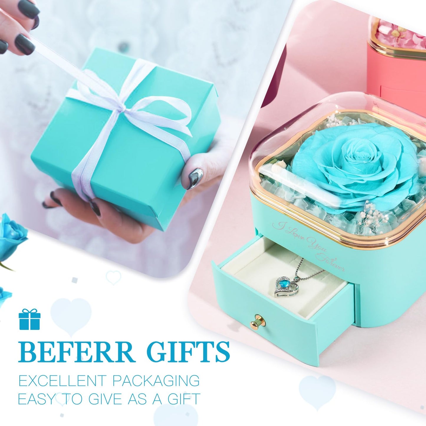 Beferr Valentines Day Gifts for Her Preserved Real Rose with Necklace Eternal Roses Forever Flowers for Delivery Prime Mothers Anniversary Birthday Gifts for Women Mom Grandma Wife Daughter Girlfriend
