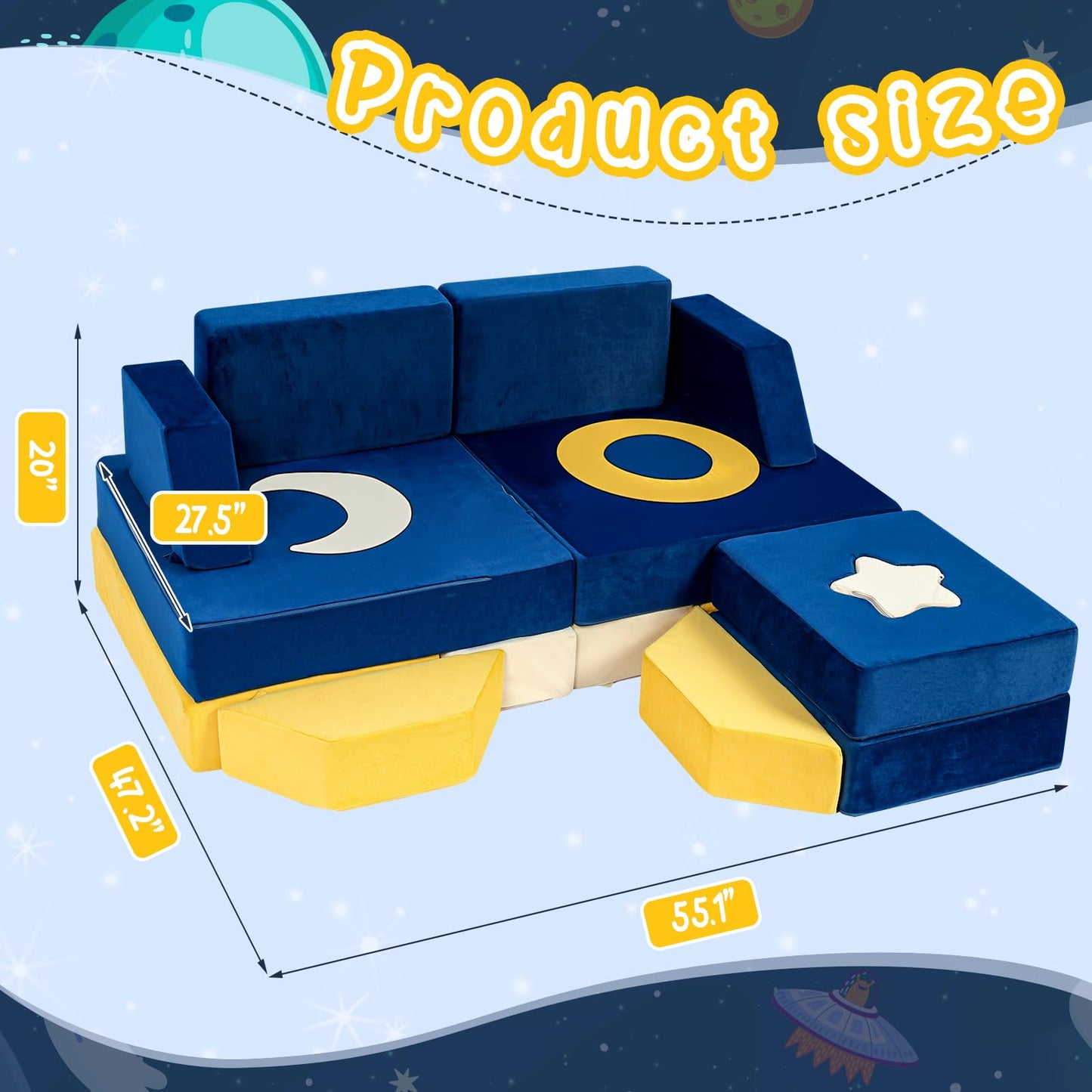 Erament 21PCS Modular Kids Play Couch - Universe Theme Toddler Couch Building Fort, Multifunctional Kids Sofa for Toddler to Teenagers, Playroom, Bedroom