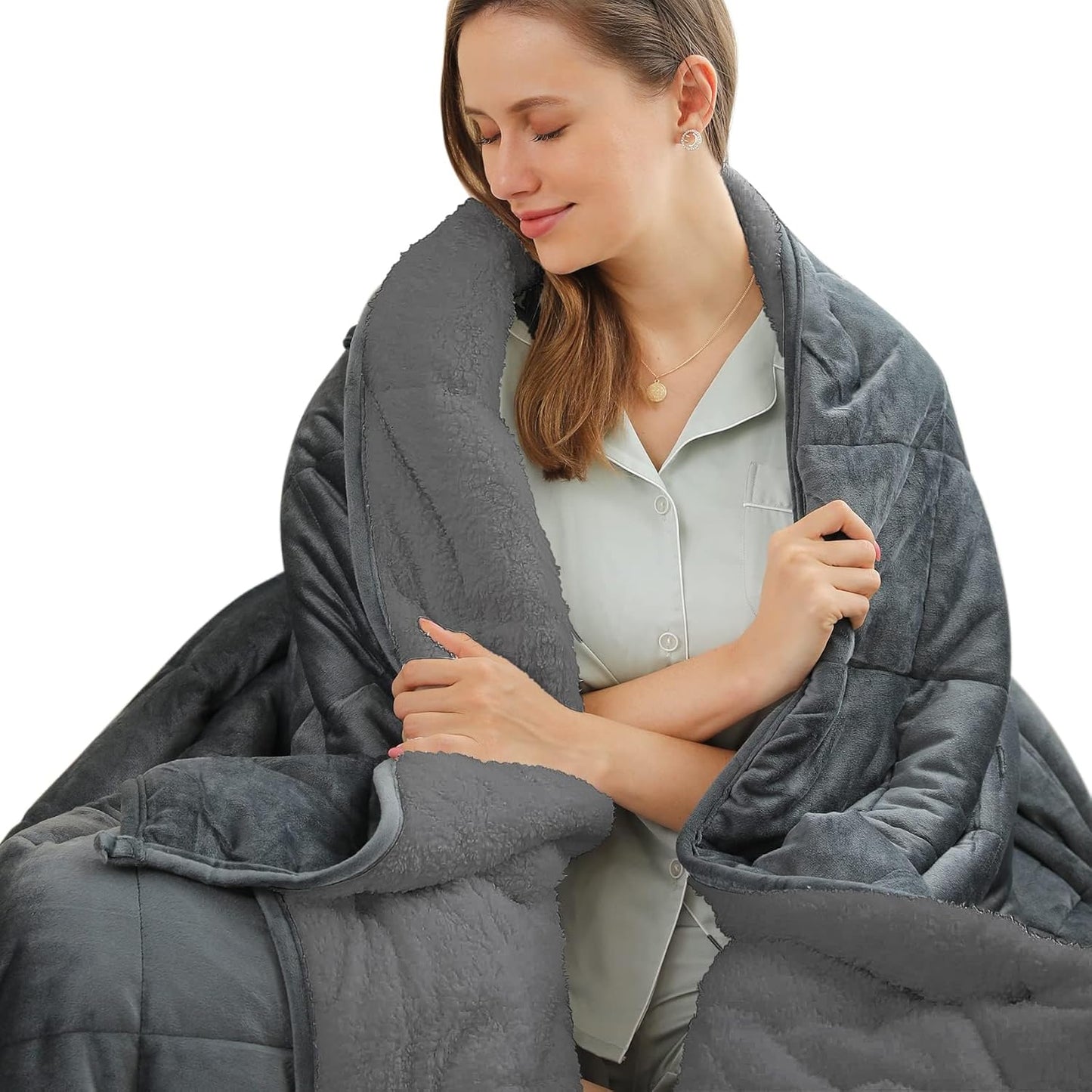 Premium Double Couple Sherpa Fleece Weighted Blanket | 20Lb | Queen Size 60x80