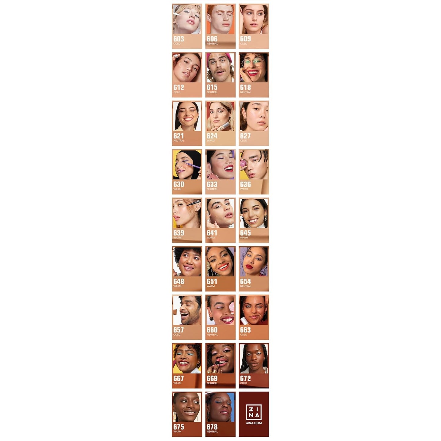 3INA The 24H Foundation 641-24H Long-Wearing Formula - Medium To High Buildable Coverage - Smooth Matte Finish - Expanded Shade Selection - Waterproof, Cruelty Free, Vegan Makeup - 1.01 Oz