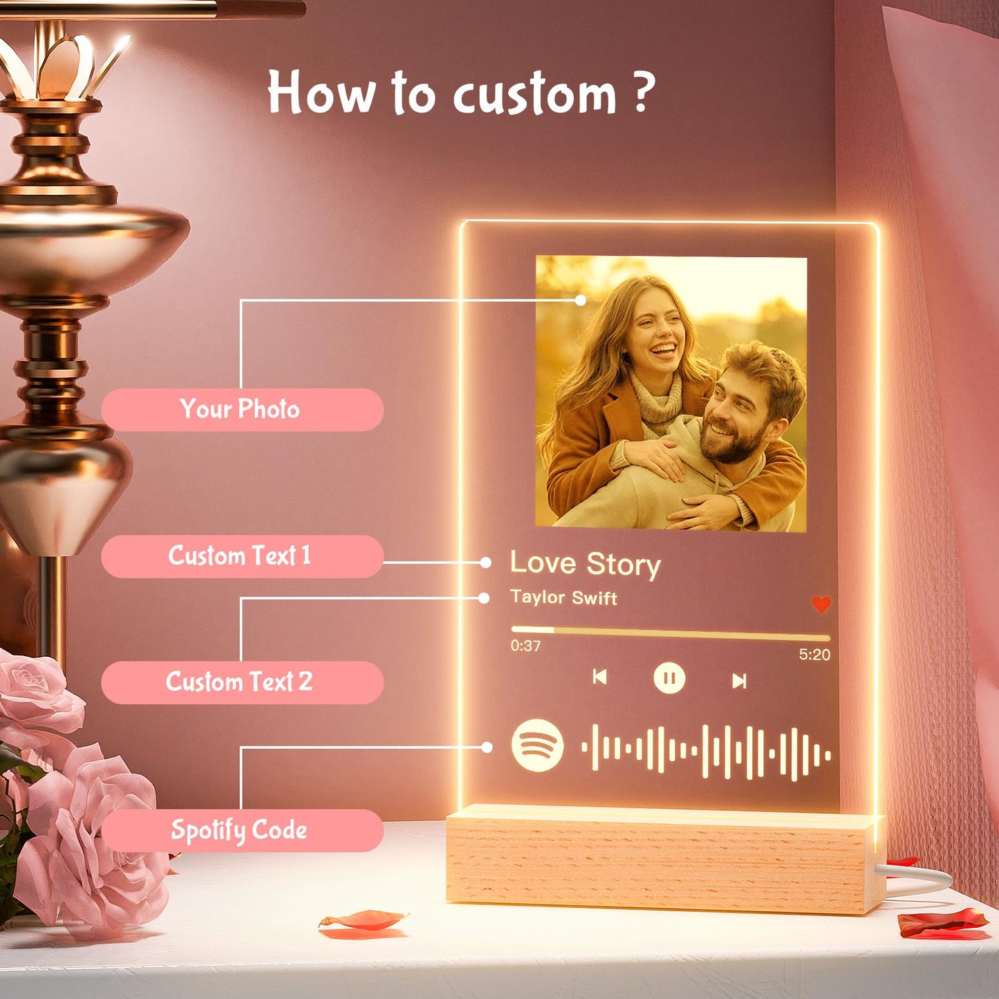 Bemaystar Spotify Plaque Custom Gifts - Acrylic Song Plaque with Picture - Personalized Gifts for Boyfriend Girlfriend Couple - Customized Valentines Day Gifts for Him Her, 7Lx5W
