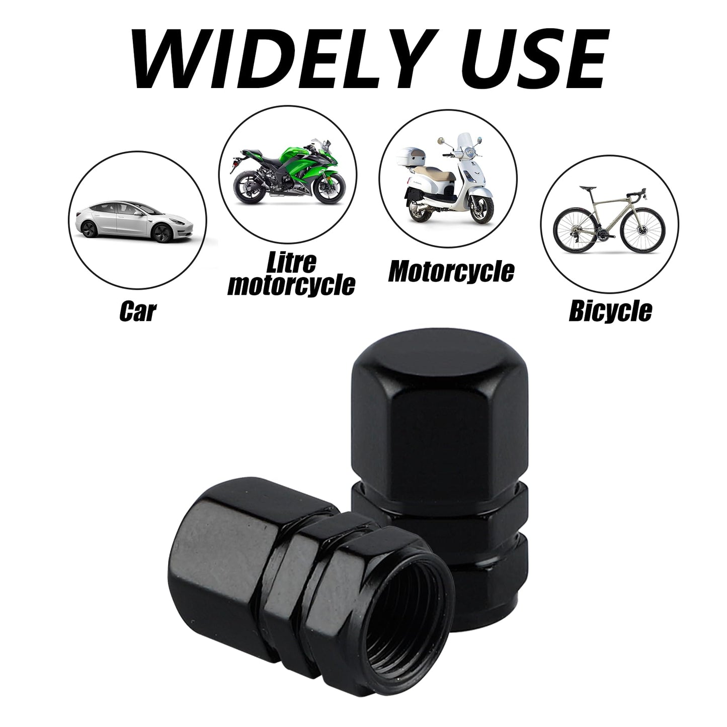 alpmosn Aluminum Tire Stem Valve Caps Wheel Valve Covers Car Dustproof Tire Cap Cover Accessories, Universal for SUV, Car, Bike and Motorcycle, Hexagon Shape (4PCS Black)